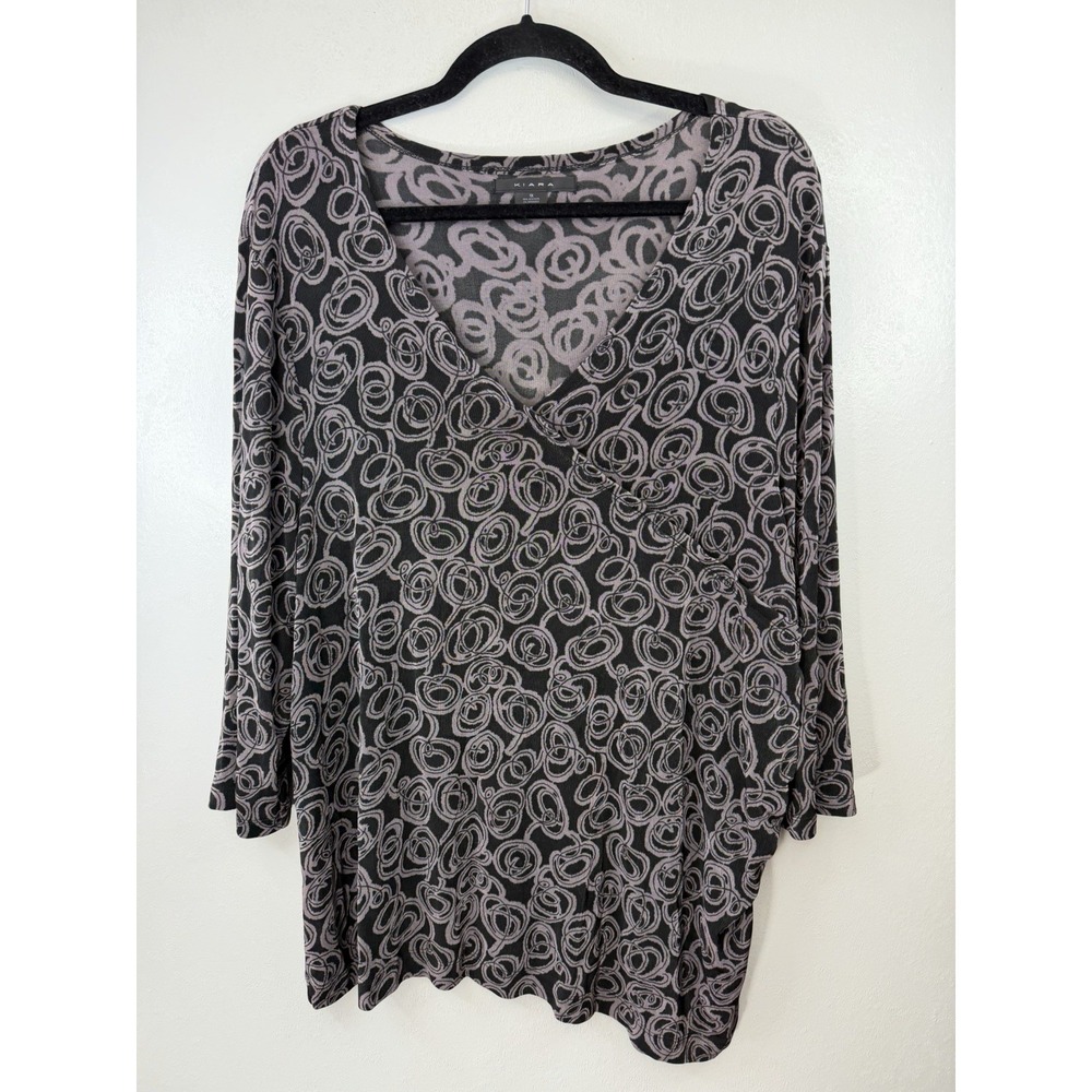 Kiara Plus Size Liquid Knit Black 3/4‎ Sleeve Printed Top Size 1X